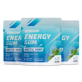 GYMGUM Energy Caffeine Gum | 50mg Caffeine per gum | Energy & Focus Supplement| Energy Gum Boosted With L-Theanine + Taurine | 0 Calories & Sugar Free | (Arctic Mint, 120 Count)