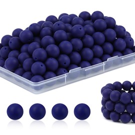 JMBOXBTQ 100Pcs Silicone Beads - 15mm Silicone Beads for Keychain Making, Pens, and Bracelet Making (Navy Blue)