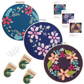 Traziewell Starter Embroidery Kits for Adults Embroidery Kits 3 Pack with Pattern for Beginners Starter Full Range of Stamped Cross Stitch Kit with Embroidery Hoop Clothes Thread 1710