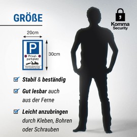 Komma Security Privatparkplatz – No Parking 20 x 30 cm Sign Prohibition Sign Parking Sign Private Parking Sign – Warning Cars Vehicles Warning Sign – Parking Free White