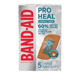BAND-AID Brand Pro Heal Adhesive First Aid Bandages with Hydrocolloid Gel Pads, Large Clinically Tested Waterproof Bandages for Better Healing of Minor Wounds, 5 ct