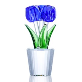 H&D HYALINE & DORA Handcraft Crystal Tulips Flower Figurines, Blue Glass Flower Home Ornaments Gift for Mothers Day