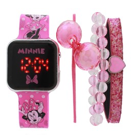 Minnie Mouse Kids Watch with LED Touchscreen Display and Pink Character Band Plus Matching Accessories Set for Girls - Pink (MN40088AC)