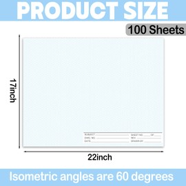 2 Pack 50 Sheets 22" x 17" Isometric Graph Paper Pad Landscape for 3D Designs Architecture Landscaping Engineering Drafting