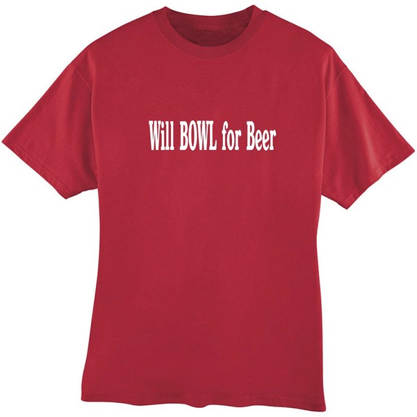 Will Bowl for Beer Bowling Adult Tee Shirt (XX-Large, Red) [Apparel]