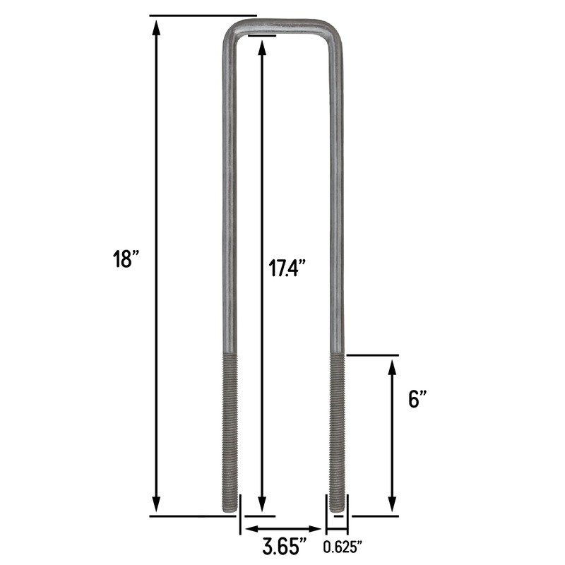 18" Square U-Bolt Kit with 1/2" x 4-1/4" Tie Bars