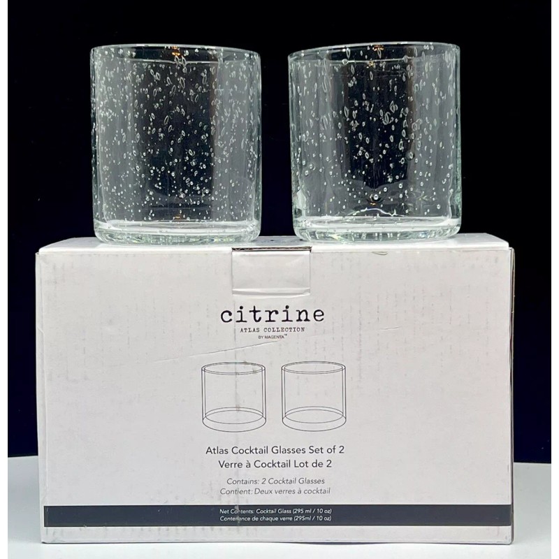 Magenta Citrine Atlas Collection Set of 2 Cocktail Glasses New