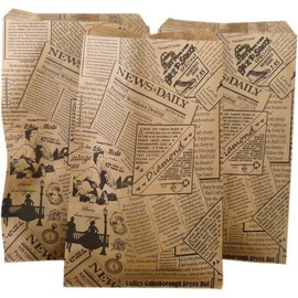 LaTisoro 100 Bags of our 8.5"" x 11"" NewsPrint Pattern flat paper bags for stores, dispensaries, treats, gifts, promotions, and more.