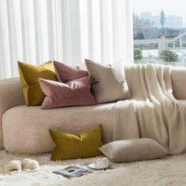 JUSPURBET Cloud Velvet Throw Pillow Covers 26X26 inch Set of 2 for Living Room Couch Sofa Bedroom Decorative Square Solid Soft Cushion Cases with Invisible Zipper