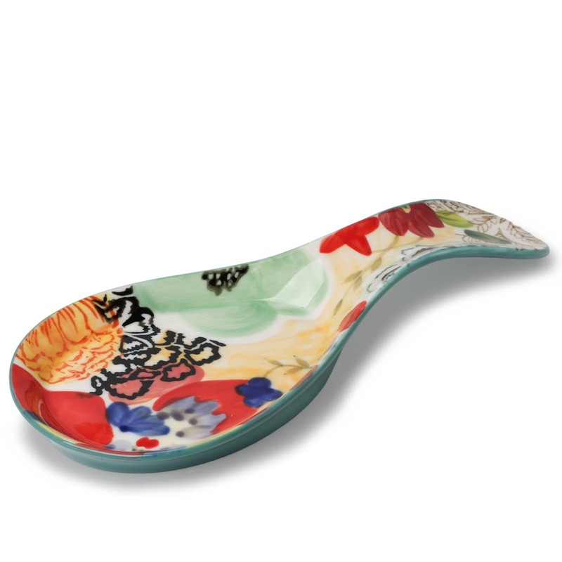 Colorful Hand Painted Spoon Rest Ceramic Large Spoon Holder for