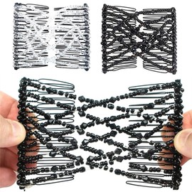 JEYORZY 2pcs African Hair Comb with Magic Beads and Elastic Stretch for the Perfect Hold Double Hair Clip Magic Hair Clips for a Stylish Look