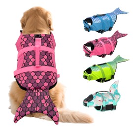 Kosgraiy Dog Life Jacket Mermaid Dog Life Vest with High Buoyancy and Rescue Handle for Boating,Adjustable Puppy Swim Jacket Pet Floating Vest for Small Medium Large Dogs,Pink,S