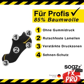 Work FX Pro Trainer Work Socks Short 85% Cotton for Summer Men Women Men Short Work Socks for Work Shoes Robust Black 35-38, 39-42, 43-46, 47-50, 4 pairs, 43 - 46