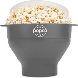 POPCO Silicone Microwave Popcorn Popper with Handles, Silicone Popcorn Maker, Collapsible Bowl and Dishwasher Safe - 15 Colors Available (Gray)
