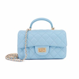 Small Quilted Crossbody Bags for Women, Genuine Leather Shoulder Bags with Gold Chain Strap, Soft Lambskin Top Handle Flap Purses, Trendy Luxury Designer Lady Dressy Evening Handbags (Light Blue)