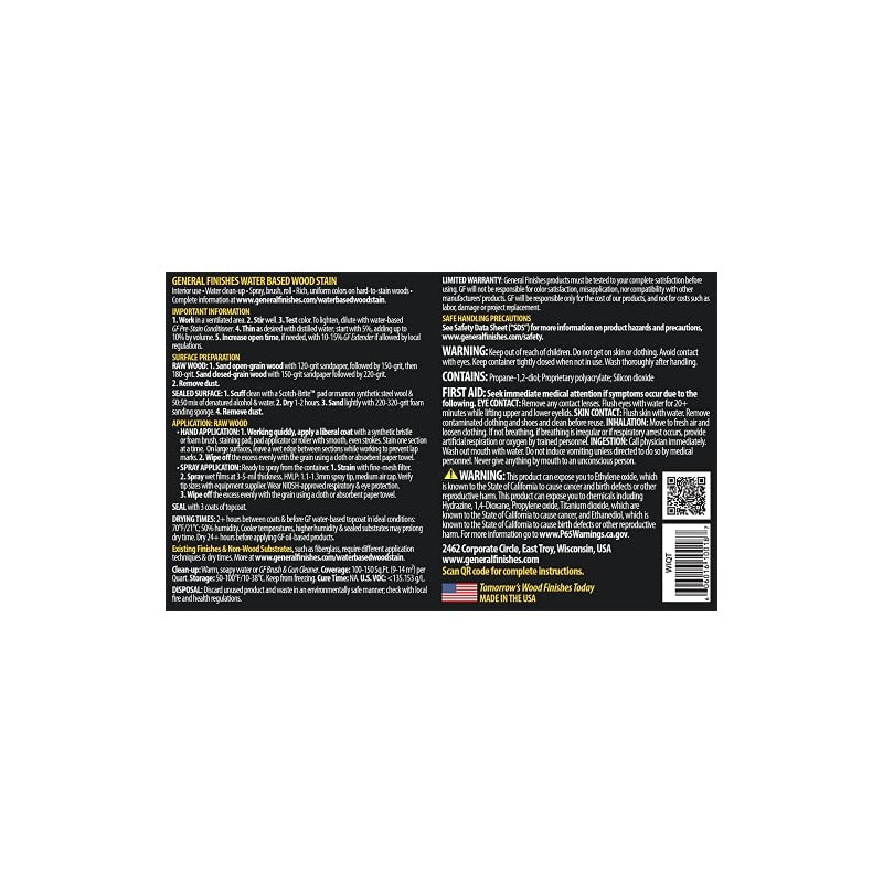 General Finishes Water Based Wood Stain, 1 Gallon, Whitewash