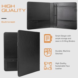 2Fold 3 Ring Binder 1 Inch with Clear Front Pocket - Premium PU Faux Leather Presentation Binder - Extra Storage Pockets for Office Supplies, Business Card Holder, and Pen/Pencil Loop (1 Inch, Black)