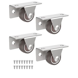 Anobeyi 1-Inch Low Profile Casters Wheels Set of 4, Mini Side & Top Plate Mounted Caster Wheels, Rigid Silent Rubber Castor for Small Cabinet Furniture, Storage Box, Underbed Drawer (1inch, 4)