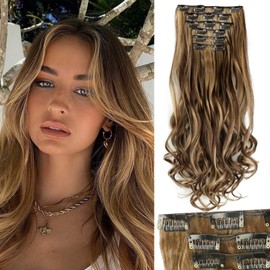 Extensiones de Cabello con Clip, Invisible Onduladas, 6 piezas, Ajustable