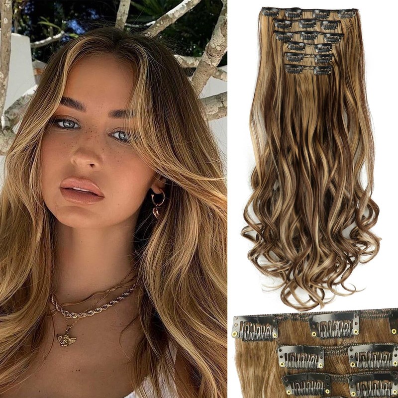 Extensiones de Cabello con Clip, Invisible Onduladas, 6 piezas, Ajustable
