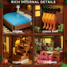 PLAXSOON Wood Cabin Mini Building Set with Lights, Forest House Building Block Kit with Animals Stream Waterwheel, 2570 PCS Treehouse Construction Model Toy Collection for Adults Teens Boys Girls 12+