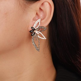 fxmimior - arete de mariposa con diamantes de imitación dorados y negros para mujer, diseño bohemio, estilo clásico, color negro, para novia, boda, fiesta, graduación, sexy, para mujer, Diamantes de imitación, Diamante de imitación