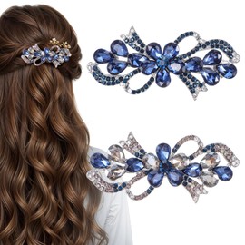 MBAIYO 2Pcs Blue Vintage Flower Jewelry Design Hairpin, Rhinestone Floral Hair Clips Vintage Crystal Flower Hairpins Bling Hair Barrette(Blue)