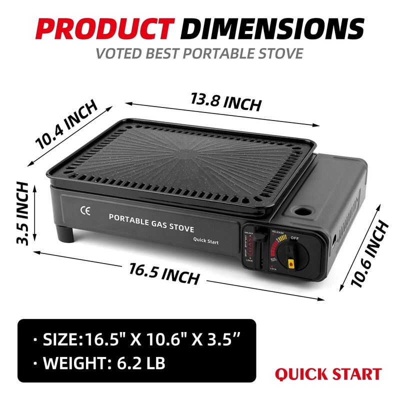 QUICK START Butane Stove with Griddle Top and Carrying Case,