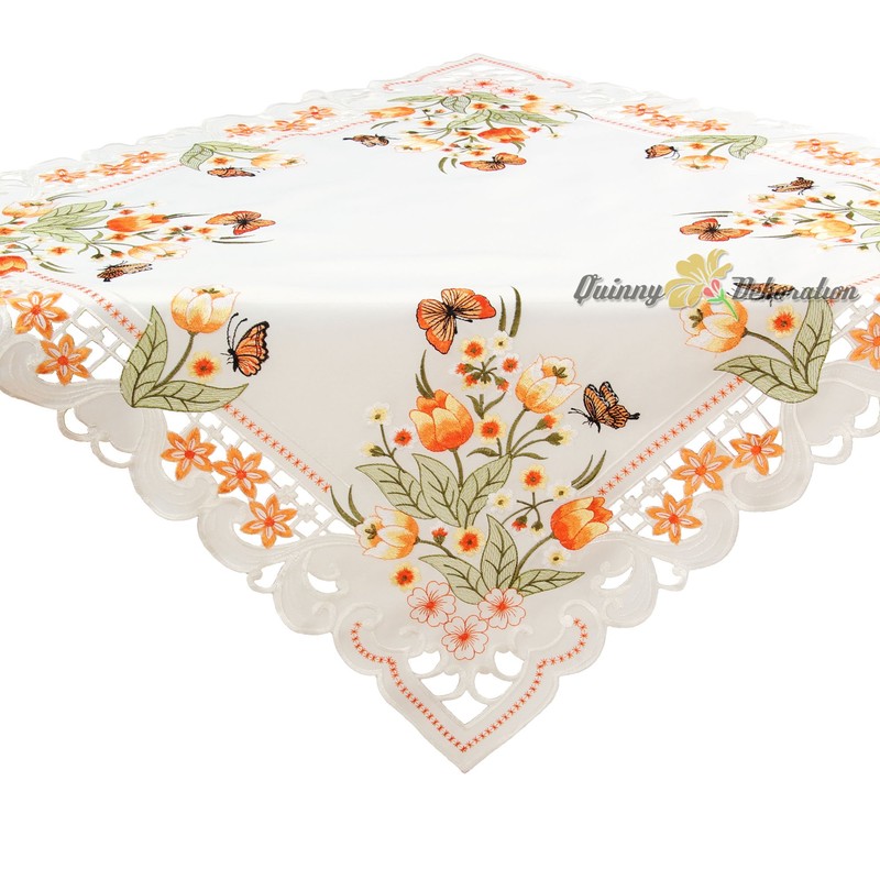 Quinnyshop Orange Tulips and Butterflies Embroidery Table runner 34-inch-by-34-inch/ 85