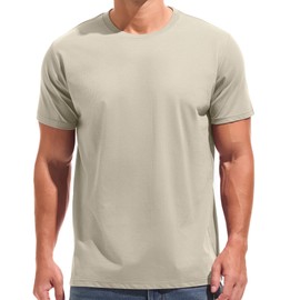 KLIEGOU Men's T-Shirts - Premium Cotton Vertical Grain Texture Tees - 75% Cotton Micro-Stretch 190 GSM Crew Neck T Shirt Light Grey XXL