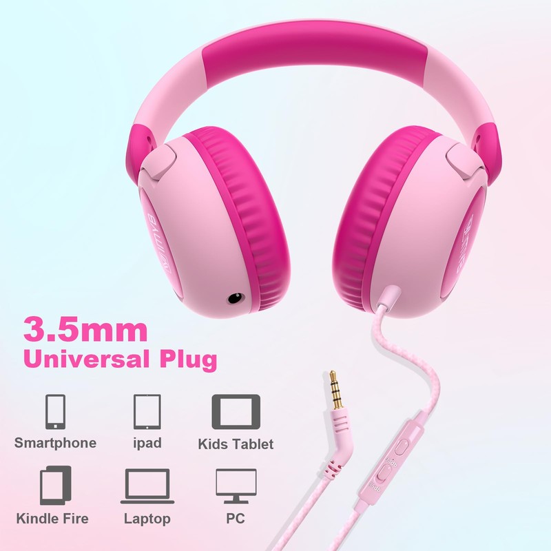 Kids Headphones for School, Wired HD Mic 3-15 Year for