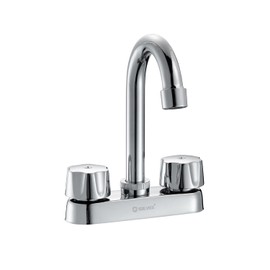 SOLVEX Mezcladora para Lavabo de Baño, Llaves para Lavabo, 2 Manijas para Grifo para Lavabo de Baño, Cuerpo de Latón, Cuello de Acero Inoxidable, Acabado Cromado, SP-40059