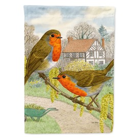 Caroline's Treasures ASA2097CHF European Robins House Flag Large Porch Sleeve Pole Decorative Outside Yard Banner Artwork Wall Hanging, Polyester, House Size, Multicolor