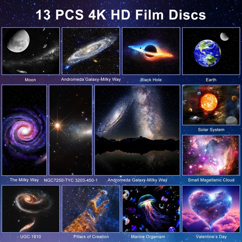 Galaxy Projector, 4K HD Planetarium Star Projector with 13 Film