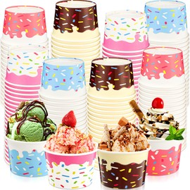 Zopeal 120 Pcs 9oz Ice Cream Bowls Bulk Dessert Ice Cream Cups Paper Treats Sundae Cups Disposable Ice Cream Birthday Party Decorations for Hot or Cold Food Soup Yogurt Cupcakes Supplies (Cute)