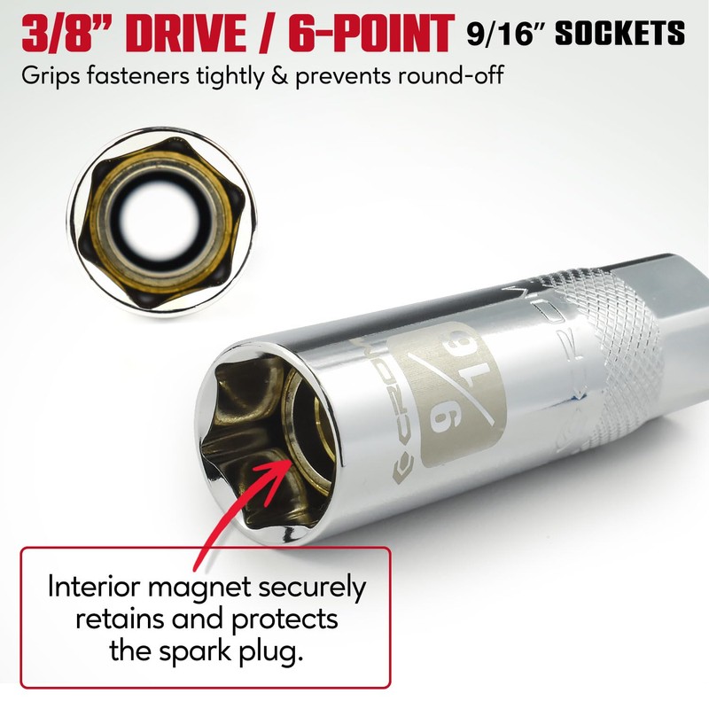 CROM Magnetic Spark Plug Socket - 3/8" Drive Spark Plug