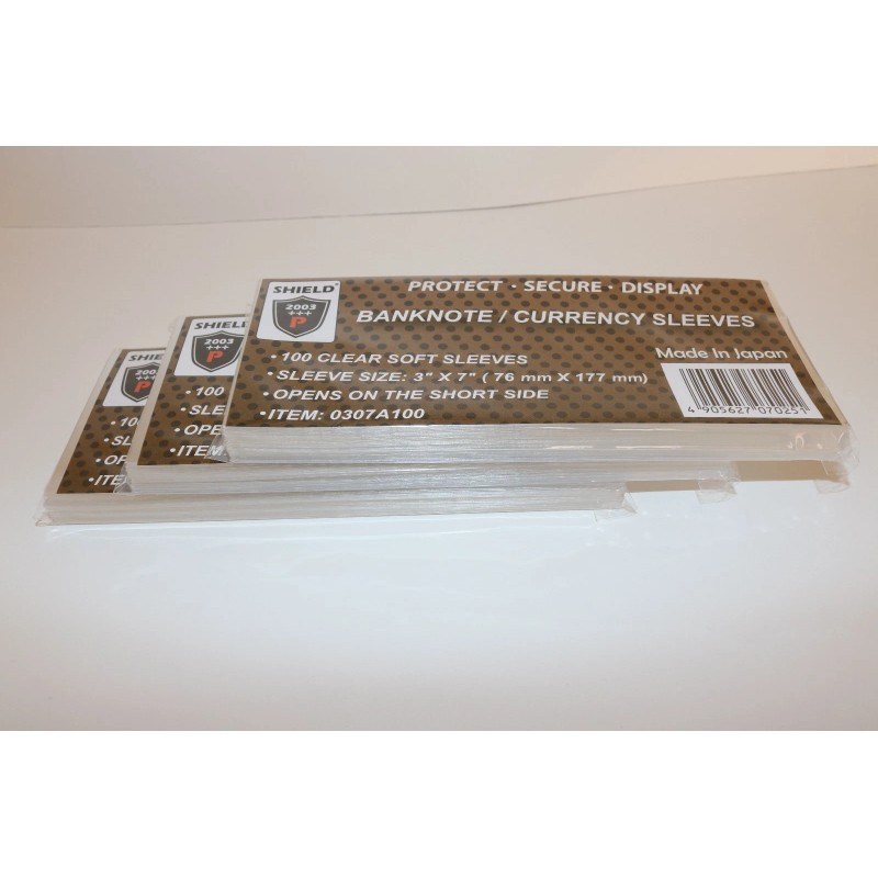 SHIELD 100 Sleeves 3" x 7" for U.S BANKNOTE /