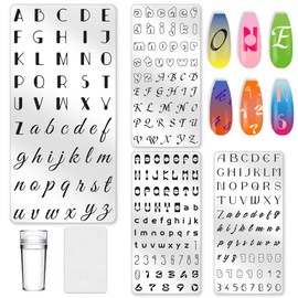 INFUNLY 4 Stück Buchstaben Nagelkunst Schablonen Personalisierte Alphabet Nagel Stempelplatte DIY Zahlendruck Nagelschablone Nägel Maniküre Stempelset Bildstempelvorlage Nagelkunst Design Für Frauen