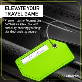 Untethered Leather Luggage Tags for Suitcases - 4 Pack | Luggage Tags for Suitcases TSA Approved. Large Luggage Tags for Suitcases for Men and Women. Luggage Tags 4 Pack TSA Approved. Suitcase Tags.