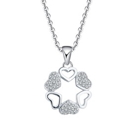 YL Heart Necklace, Women's Charm, 925 Sterling Silver, Large, CZ Diamond, Cubic Zirconia, Nickel-free, Luxury Ultra Fine Glitter, Cubic Zirconia