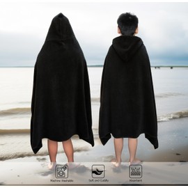 ORIGINAL KIDS Hooded Bath Towel Wrap - Ultra Soft 100% Cotton Terry Large Oversized Hooded Kids Towel - Toddler Big Kid Shower Pool Beach Towel - Absorbent Quick Dry Easy Care Gift - 30 x 54 - Black