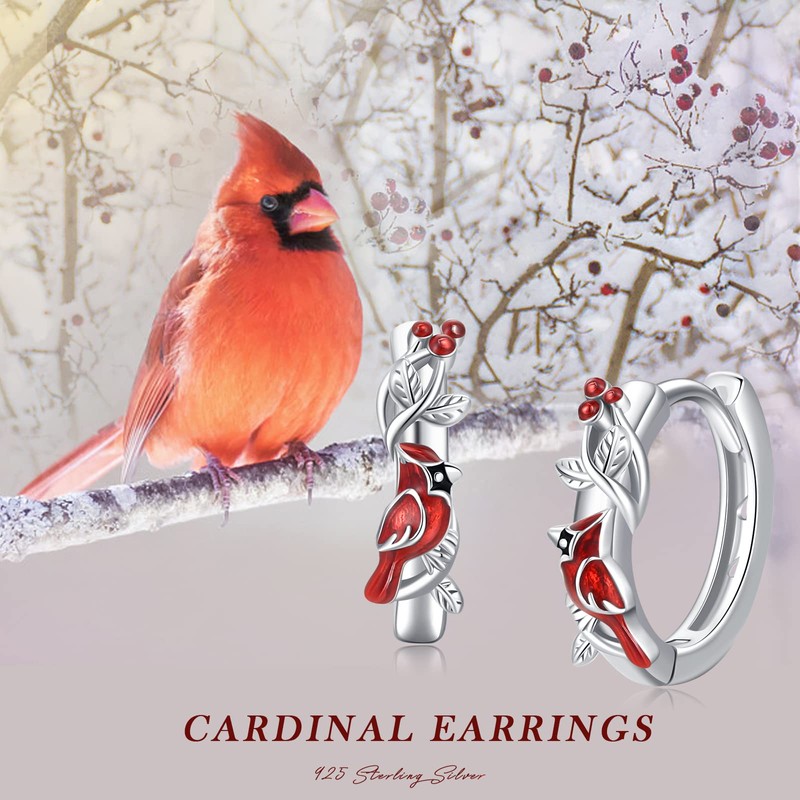 Cardinal Earrings Sterling Silver Hypoallergenic Hoop Earrings Cardinal Gifts for