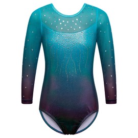 ZNYUNE Gymnastics Leotards for Girls Long Sleeve/Sleeveless Colorful Sparkle Athletic Ballet Dance Leotard for Kids 3-12 Years B285 Aqua 10A