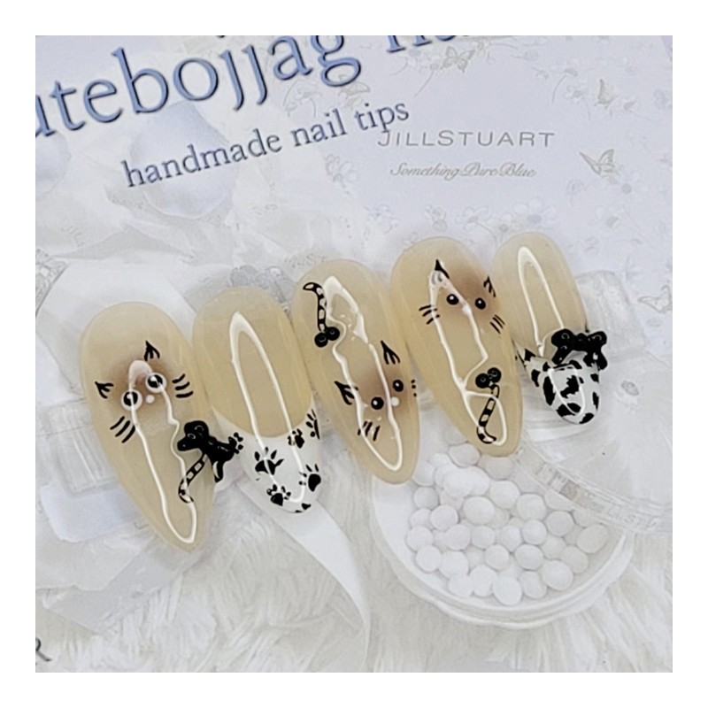Siamese cat handmade nail tips - Oval / 샴 고양이