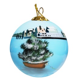 Blown Glass Christmas Ornament | Christmas Tree in Dinghy Cape Cod | Hand Painted Inside | Original Art | Includes Gift Box