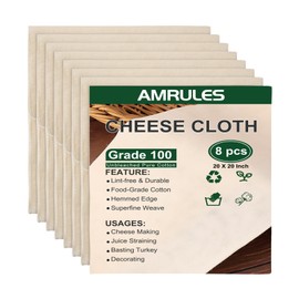 Amrules Cheese Cloths for Straining, 8PCS 20x20 Inch Grade 100 Cheese Cloth, Reusable Washable Unbleached Pure Cotton Cheesecloth for Cooking and Cheese Making with Hemmed Edge