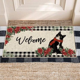 Dlzdn Winter Cat Door Mat Tuxedo Cat Doormat Christmas Non-Slip Rubber Backed Entryway Rugs for Indoor Outdoor Entrance Floor 16 x 30 Inch