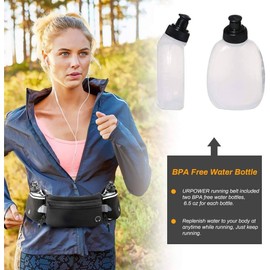 Running Belt with Water Bottle Holder Waist Bag with Extender and for Jogging Hiking Cycling Walking Dog Walker Hydration Fanny Pack Sport Pouch for Women and Men, Black