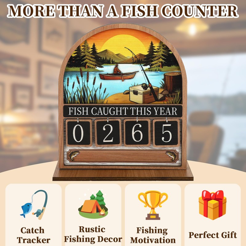 Fish Caught This Year Sign Wooden Fishing Tracker Sign