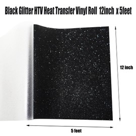 Black Glitter Heat Transfer Vinyl Rolls Black Iron HTV Vinyl 12inch x 5feet Iron on Vinyl for Cricut, T-Shirts DIY Design, Silhouette Cameo & Heat Press Machine(Black Glitter HTV)